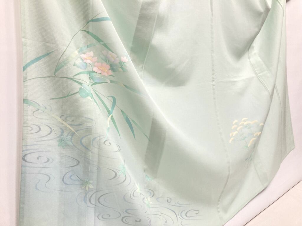 夏】型染め友禅 夏着物 絽 訪問着 正絹 ティファニーブルー パステル