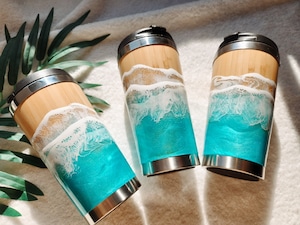 361.オーシャンレジンアート ステンレスコーヒータンブラーフタ付き