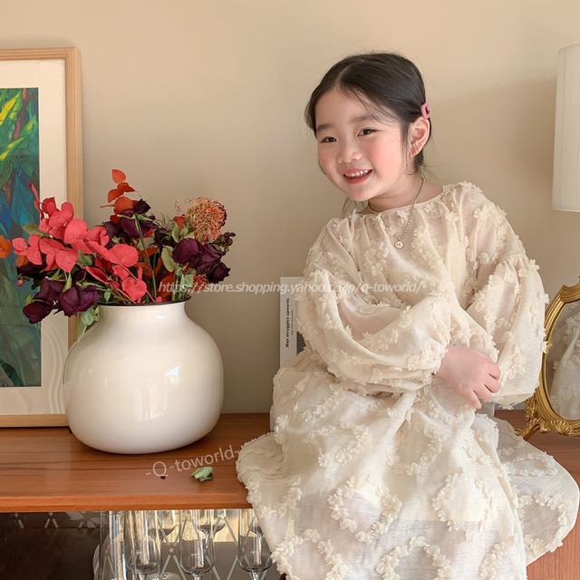 【80㎝-130㎝】ワンピース　ドレス　オフホワイト　2点セット　韓国版　可愛い　子供服 人気　女の子　韓国子供服　子供服