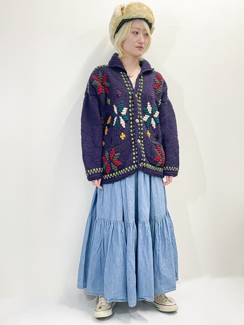 Vintage  Colorful Geometric Hand Knit Cardigan Made In Ecuador