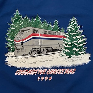 【JERZEES】90s USA製 Tシャツ AMTRAK アムトラック 汽車 イラスト クリスマス Lサイズ US古着