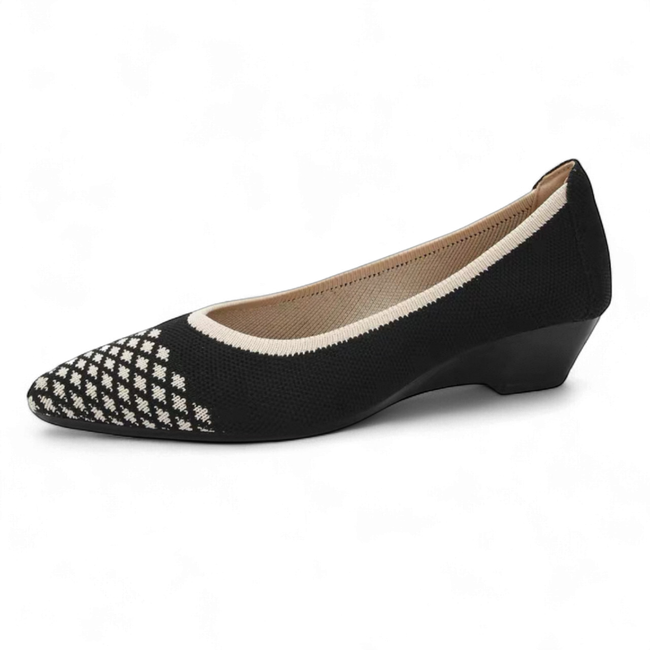 ニットウェッジパンプス ブラック×チェック knit wedge pumps Black×check 254-S-4