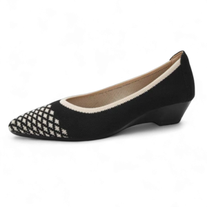 ニットウェッジパンプス ブラック×チェック knit wedge pumps Black×check 254-S-4