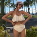 レトロ ガーリー フリル 地模様 ホルターネック ビキニ ハイウエスト レディース セパレート 水着 三角ビキニ ホワイト 白 大人 シンプル おしゃれ セクシー エレガント カジュアル スタイルアップ 脚長効果 体型カバー モテ 男ウケ ビーチウェア リゾートファッション デート服 韓国 通販 2020 夏 海