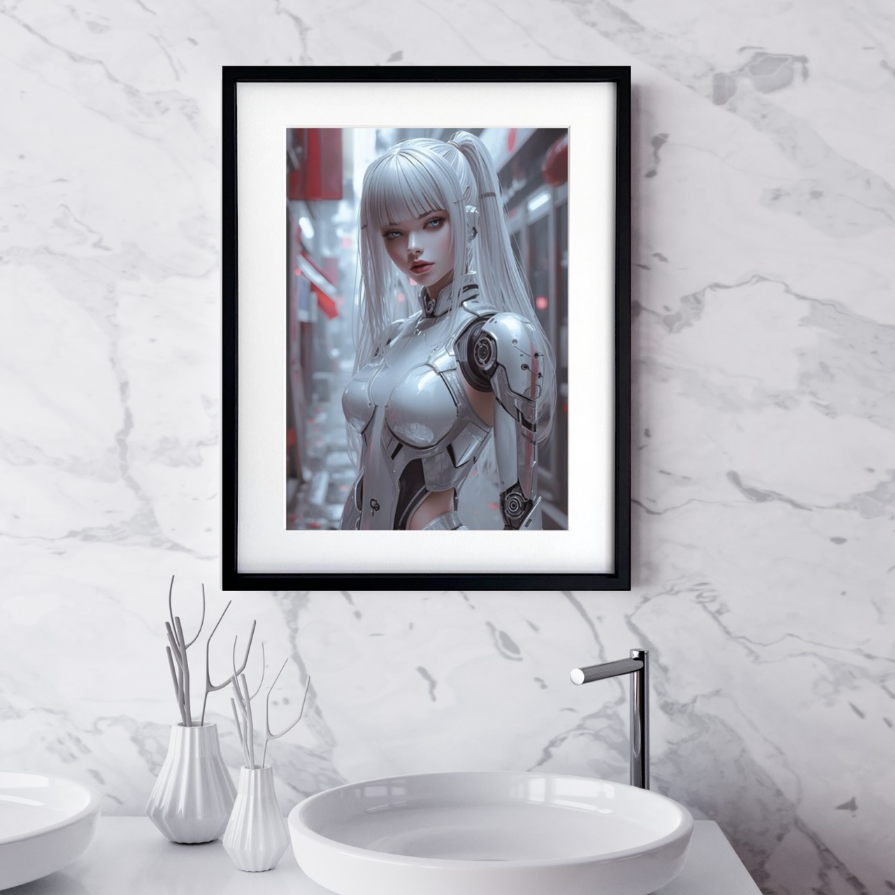 Cyberpunk Siren｜サイボーグヒロインが魅せる近未来アートポスター｜冷たい輝きと美が交差するスタイリッシュインテリアA3ポスター