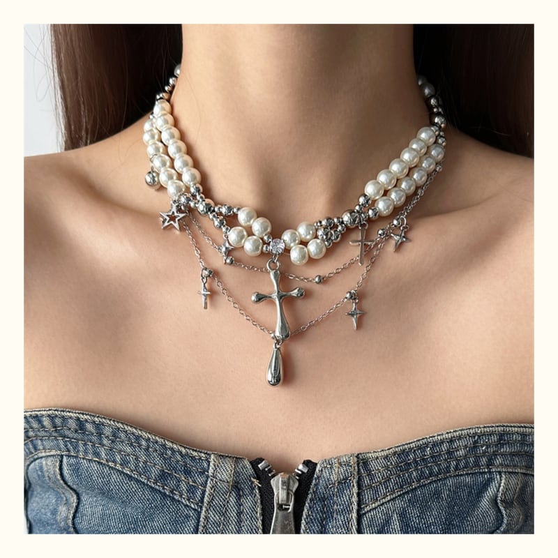 cross motif pearl necklace la2267