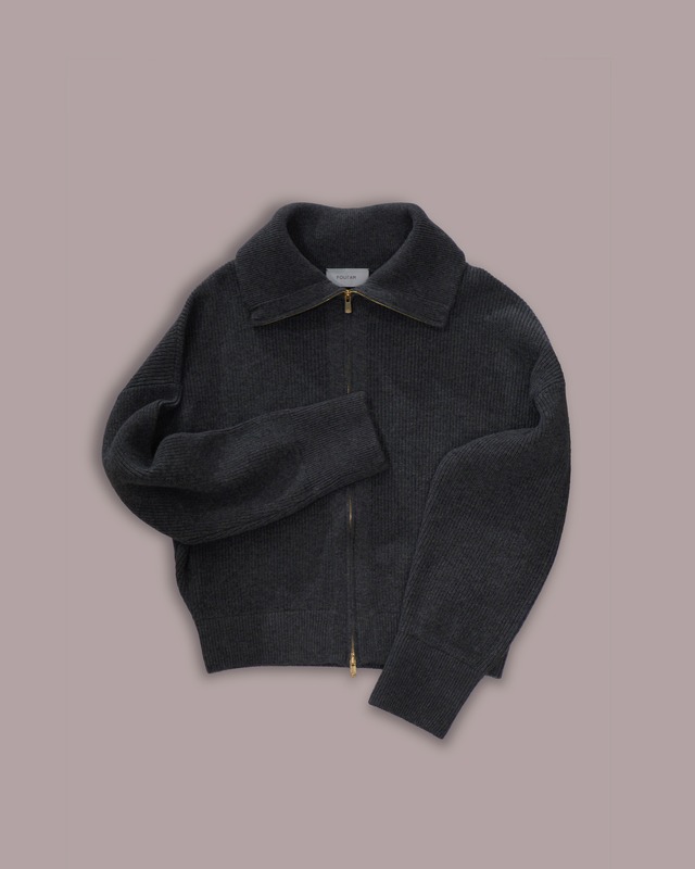 FOURAM - Long-Rib Driver’s Knit ：Gray｜ドライバーズニット／EXCELLA® Wジップ／フリーサイズ