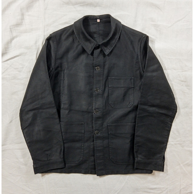 【1960s, DS】"Adolphe Lafont" Black Moleskin Work Jacket, Deadstock!!