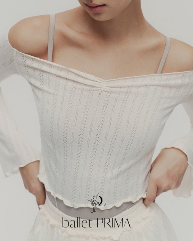 【Typha】Twist Neck Pointelle Knit Top P0474
