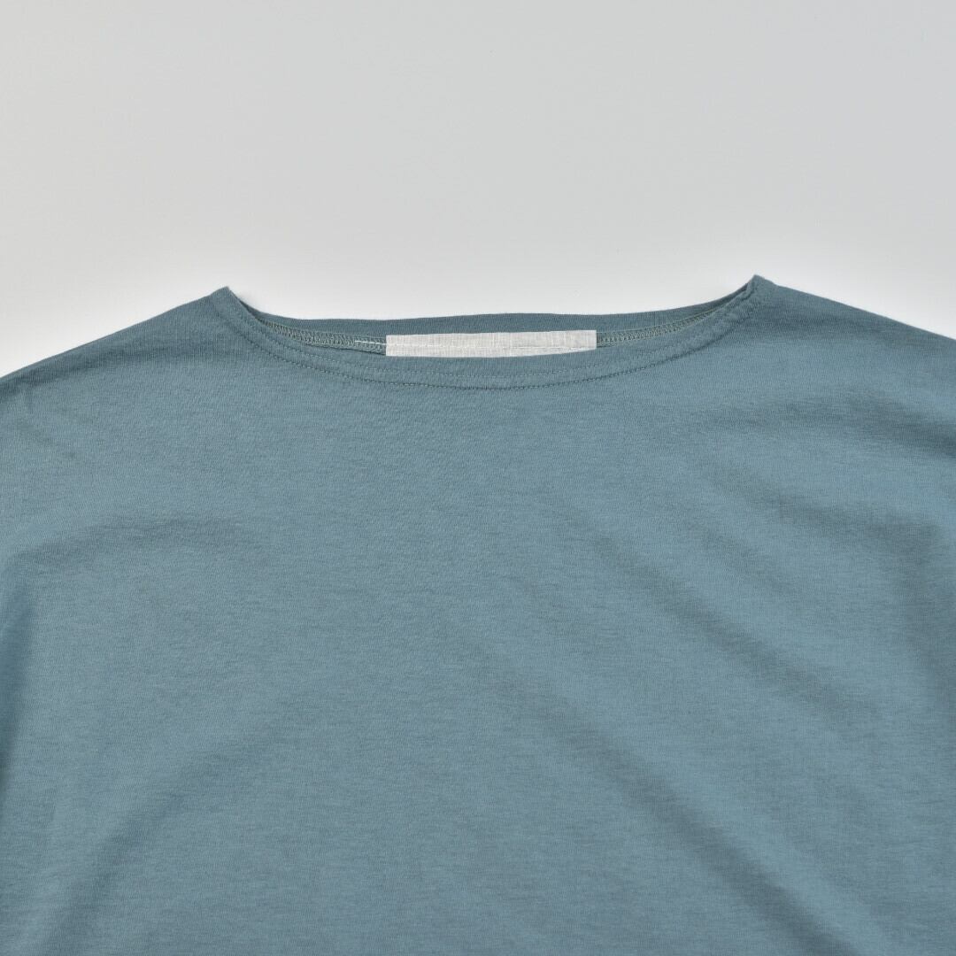 Fabrique en planete terre ファブリケアンプラネテール 後染め5分袖ボートネックTシャツ・スチールグリーン