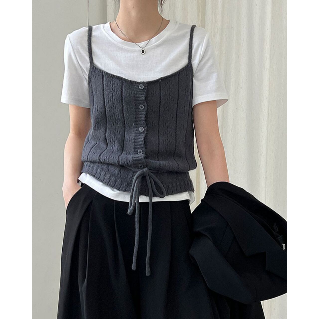 ウエストリボンニットキャミソール　a0590