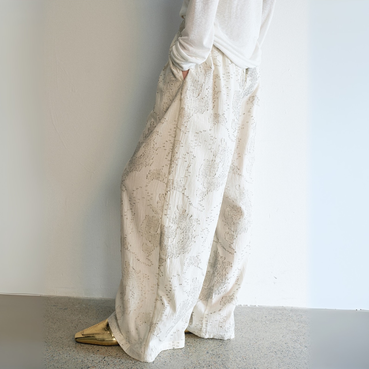 Drawstring Full-Length Wide Pants T3426