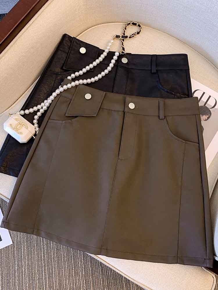 フェイクレザーミニスカート デート お出かけ かわいい きれいめ シンプル 大きいサイズ 韓国 CH7008