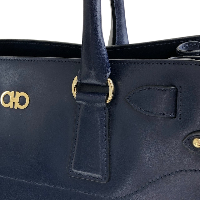 Salvatore Ferragamo サルヴァトーレ フェラガモ ハンドバッグ ネイビー ガンチーニ レザー トートバッグ vintage ヴィンテージ オールド 6faja2