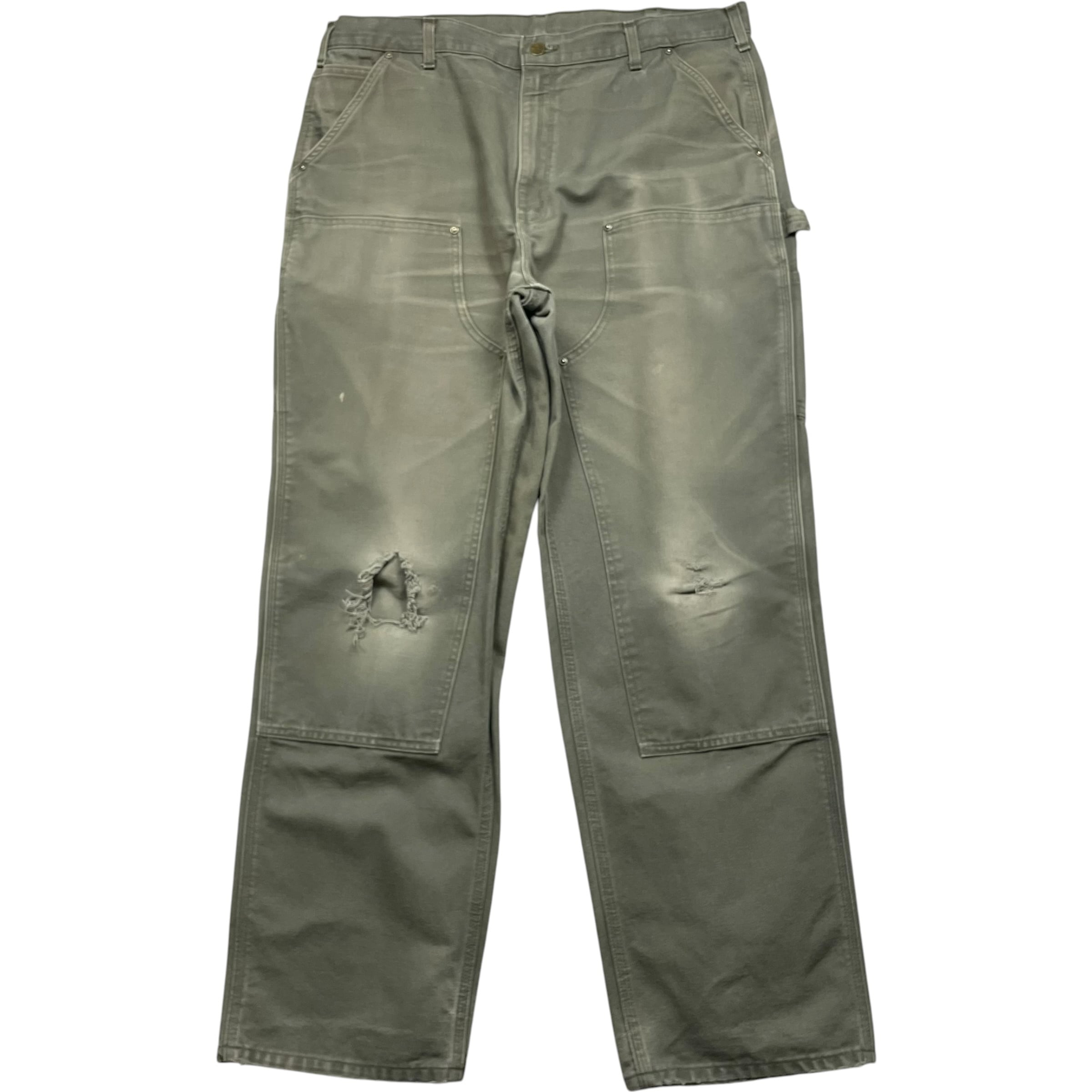 《実寸W38L32》Carhartt カーハート ダブルニー ワークパンツ ペインターパンツ ダメージ フェード モスグリーン no.10392