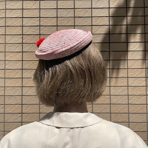 VINTAGE 40-50's red pompon straw hat