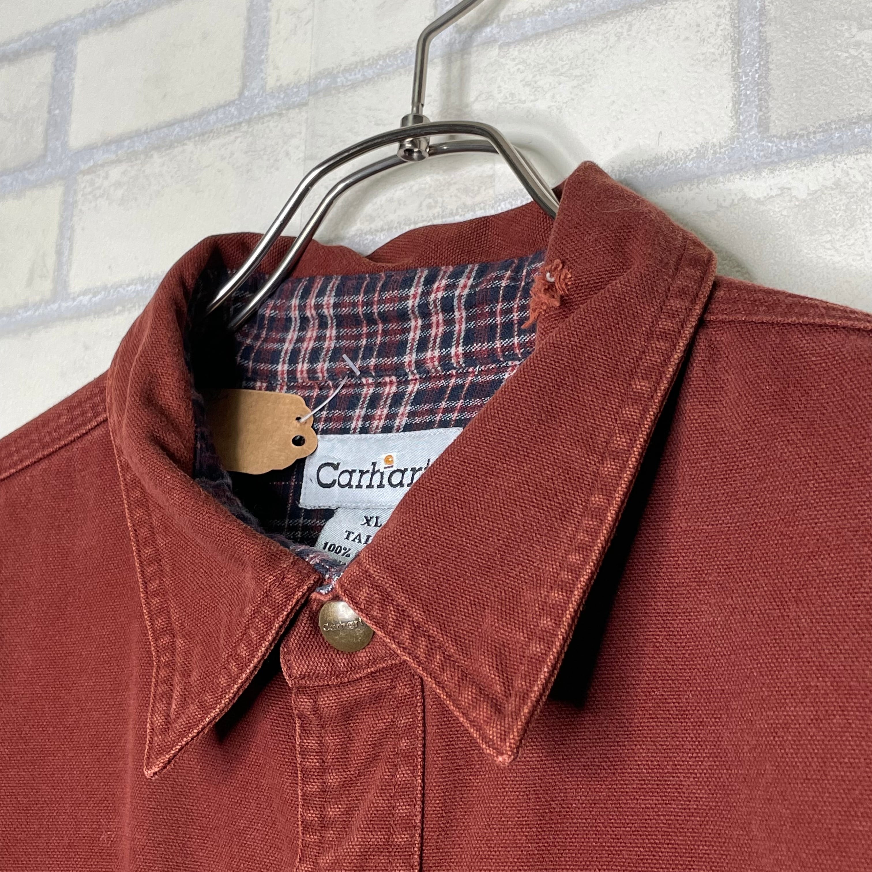 Carhartt シャツジャケット XL バーガンディ 100%コットン 革パッチ 