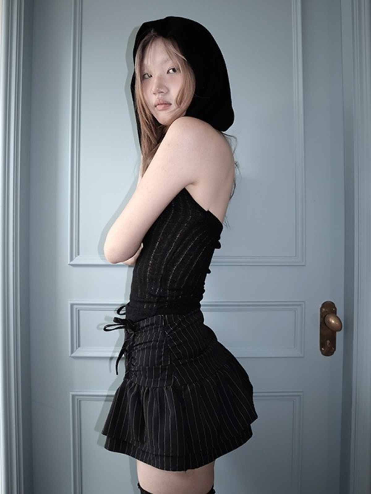 [CLaddA] KNIT HOOD SLEEVELESS, BLACK | Online Select Shop Button