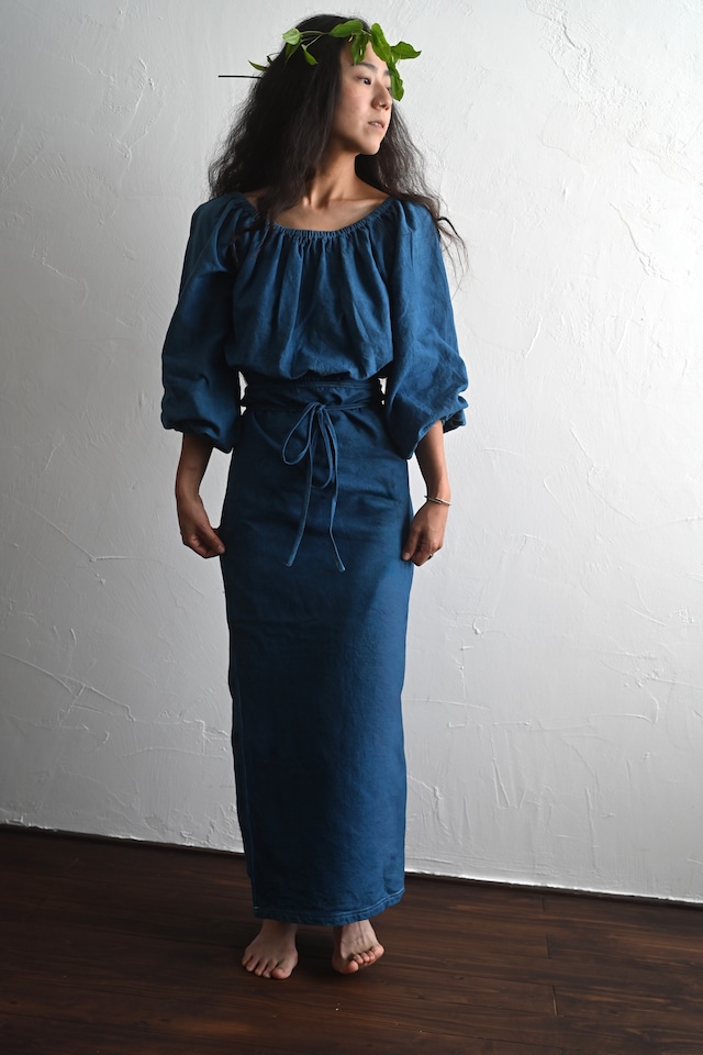 Indigo Dyed Off-Shoulder Top