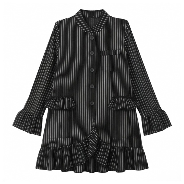 Pinstripe ruffle detail long shirt C1630