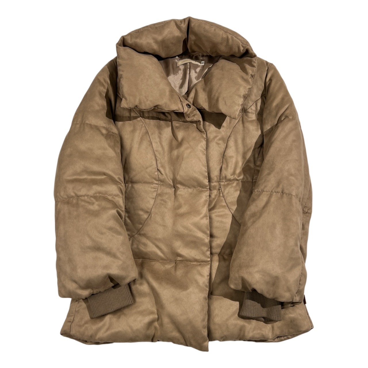 Crocodile クロコダイル スエード風生地 ハイネック ダウンジャケット M/ベージュ系 レディース