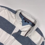 TOMMY HILFIGER トミーヒルフィガー ボーダー 鹿の子 半袖 ポロシャツ サイズ XL /ホワイト×ブルーグレー系 メンズ