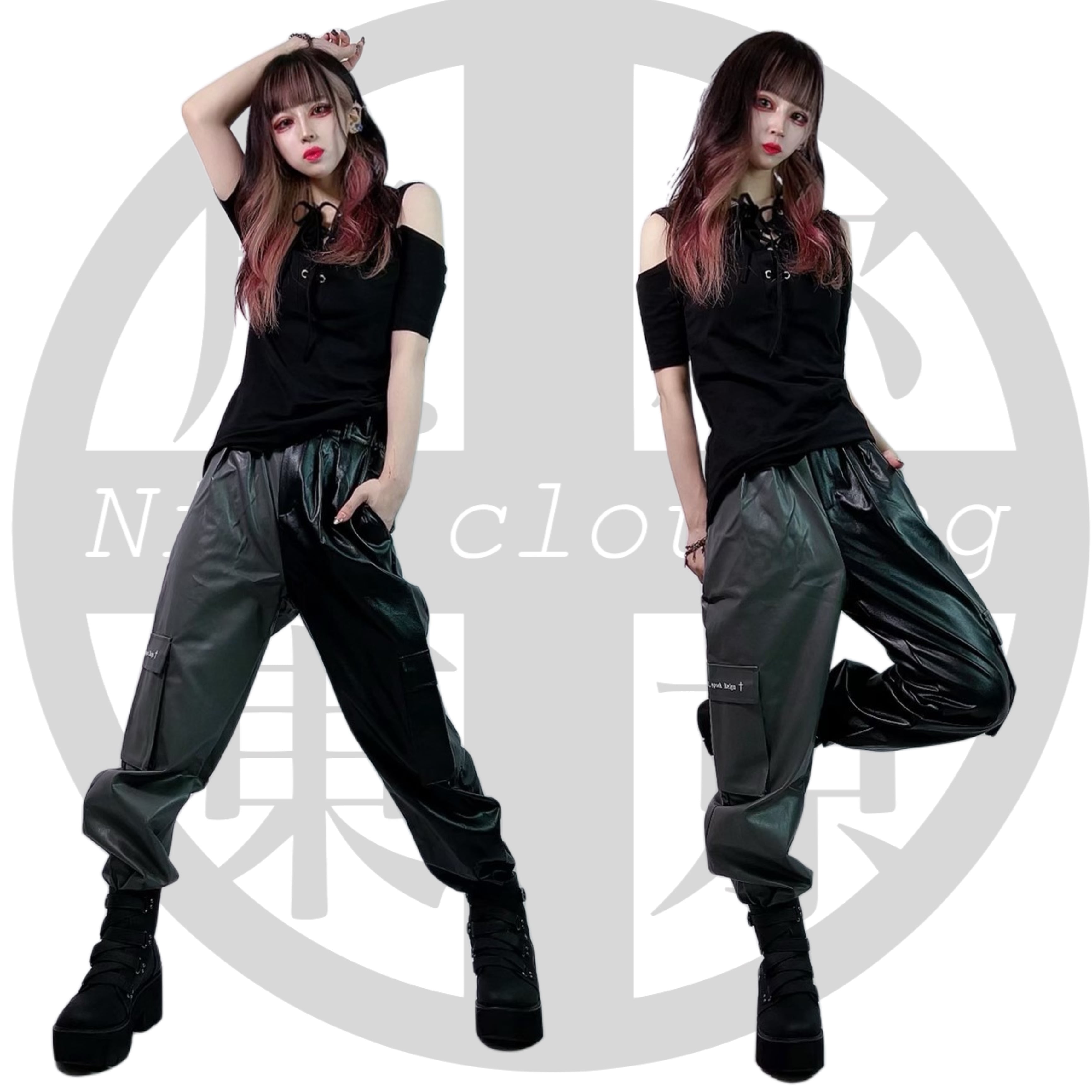 ブリヤンテス・レッド NieR TWO-TONE 4POCKET FAKE LEATHER PANTS