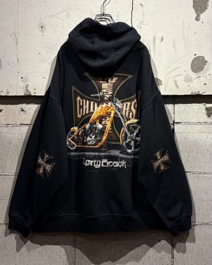 【Caka otto】“WEST COAST CHOPPERS”Iron Cross Print Vintage Pullover Hoodie