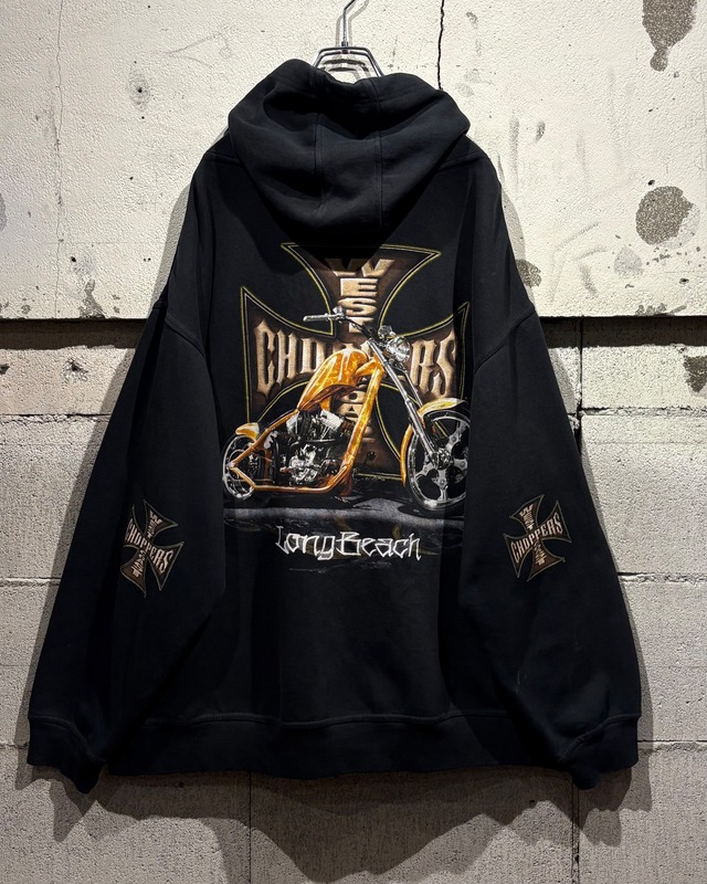 【Caka otto】“WEST COAST CHOPPERS”Iron Cross Print Vintage Pullover Hoodie