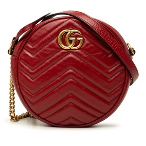 グッチ GGマーモント チェーン ショルダーバッグ 550154 レッド レザー レディース GUCCI 中古