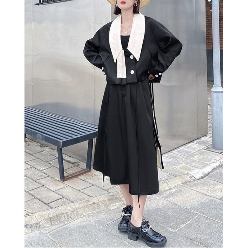 バイカラートップス&フレアスカート ST0070