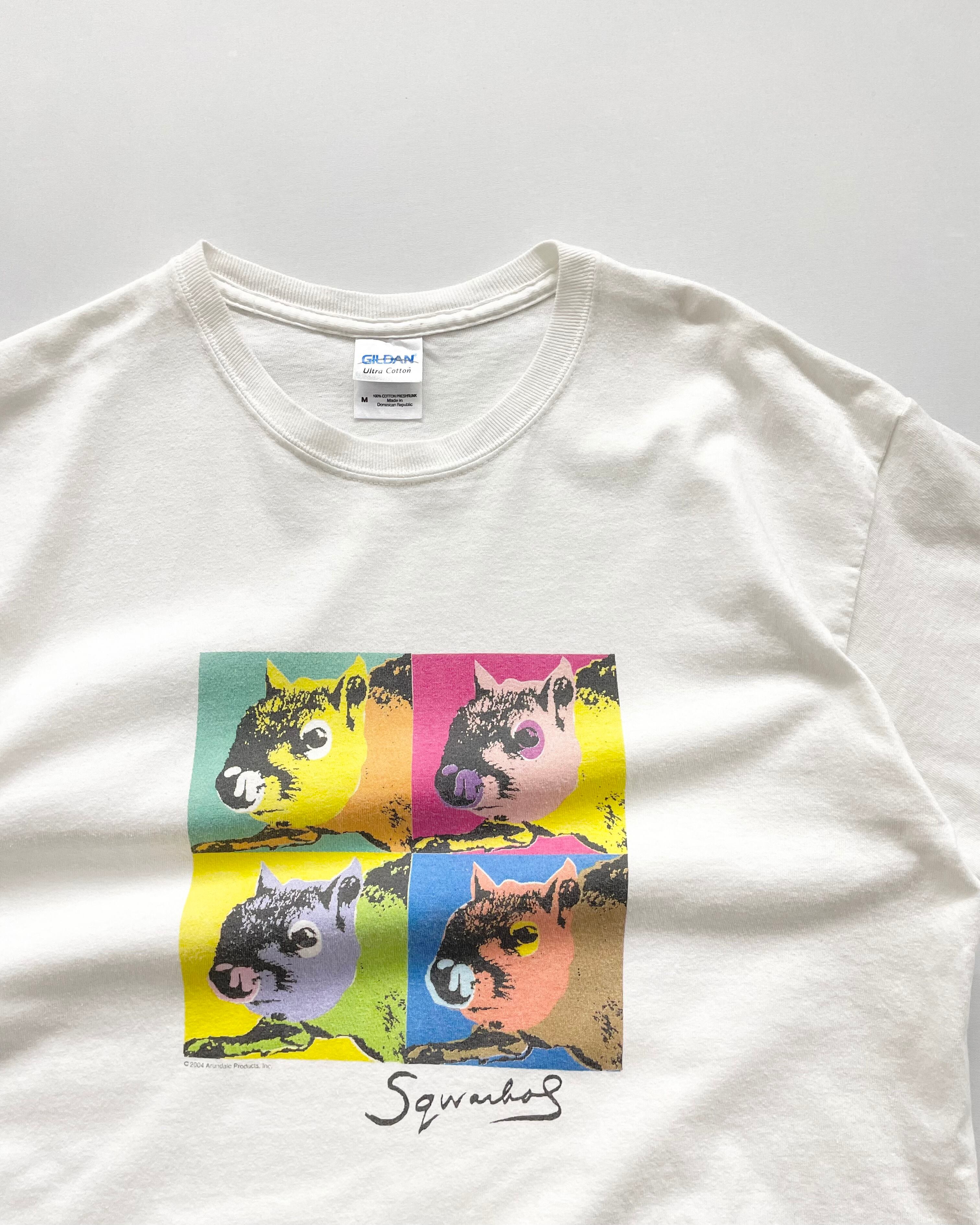 00s(2004) GILDAN "Sqwarhol" Andy Warhol Parody Print Tee