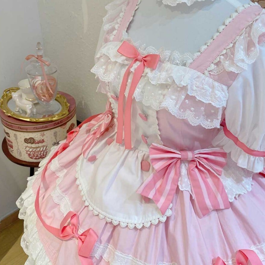 夢かわいい 甘々 ワンピース バックリボン付き パステルピンク コン