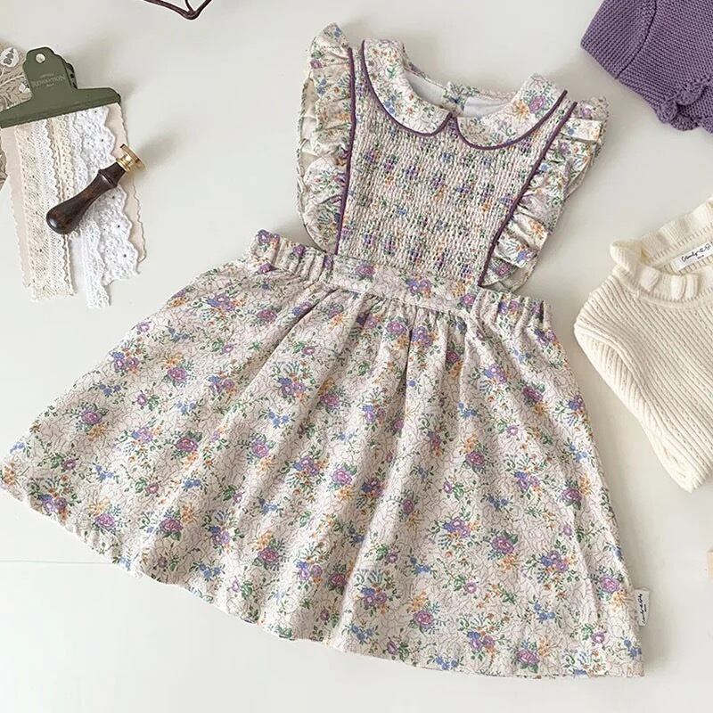 【取寄】細部までこだわり満載なシャーリング花柄エプロンワンピース