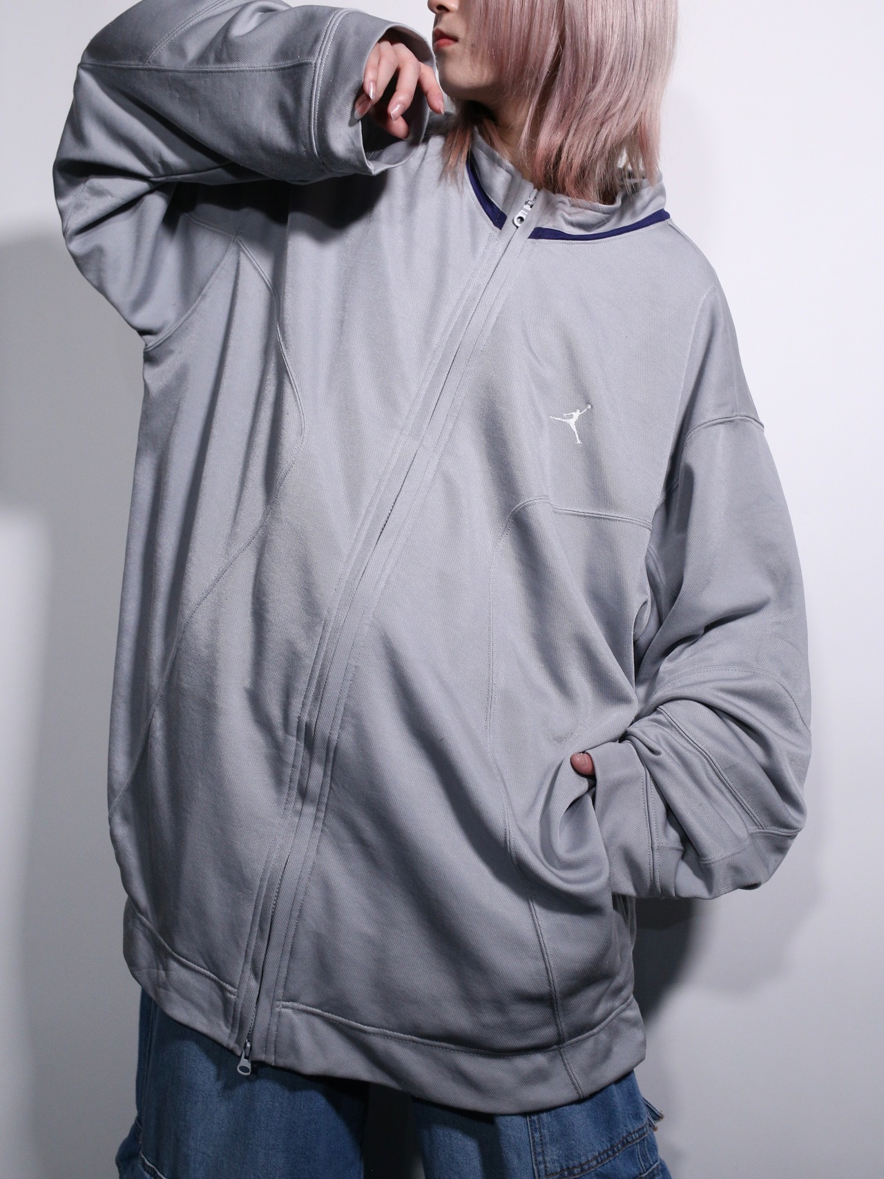 "JORDAN"  gray × violet good color over silhouette double -zip track jacket - 2
