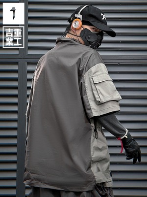 JIYEIND 24SS ハーフスリーブカラーブロックテックプルオーバー