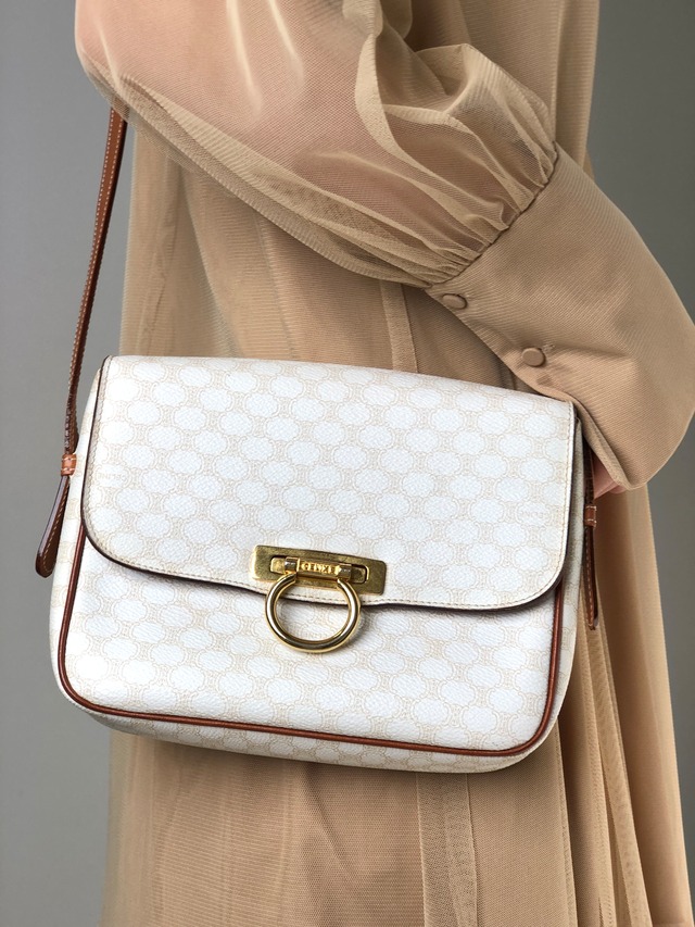 CELINE セリーヌ マカダム ショルダーバッグ ブラウン ブラゾン型押し PVCレザー バニティバッグ 2way 4v8ygf