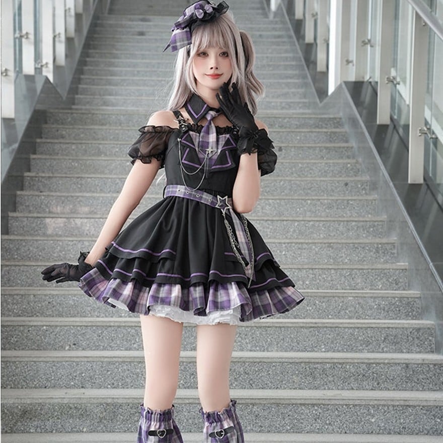 アイドル衣装｜チェック切替フリルワンピ＋レッグカバーセット ライブ