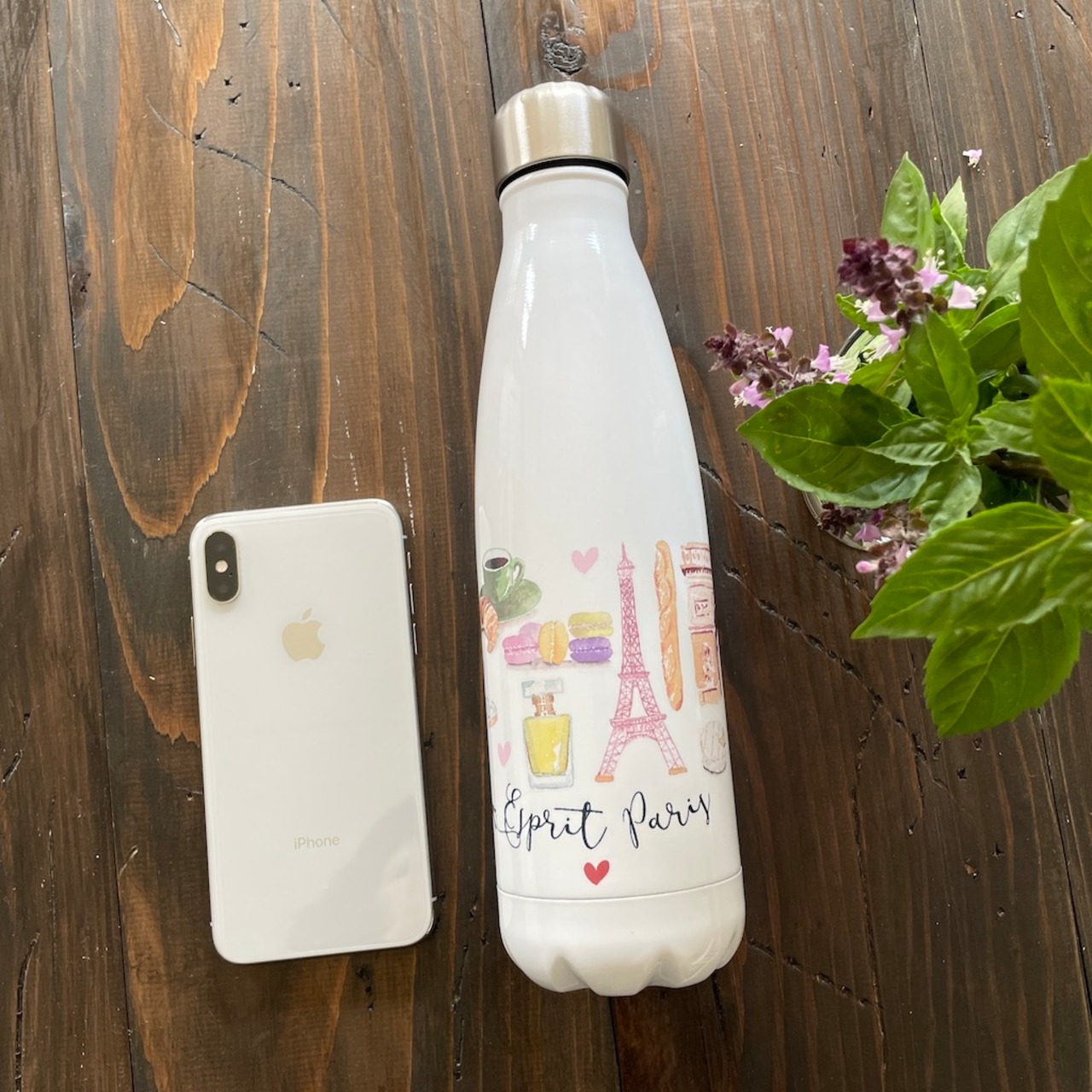 水筒 【パリのエスプリ】 500ml ステンレス製 保冷 24時間 保温 12時間 おしゃれ かわいい フランス パリ 持ち運び 二重構造 長持ち 両用 弁当 軽い 直飲み　サーモス 簡単 パリ 女子