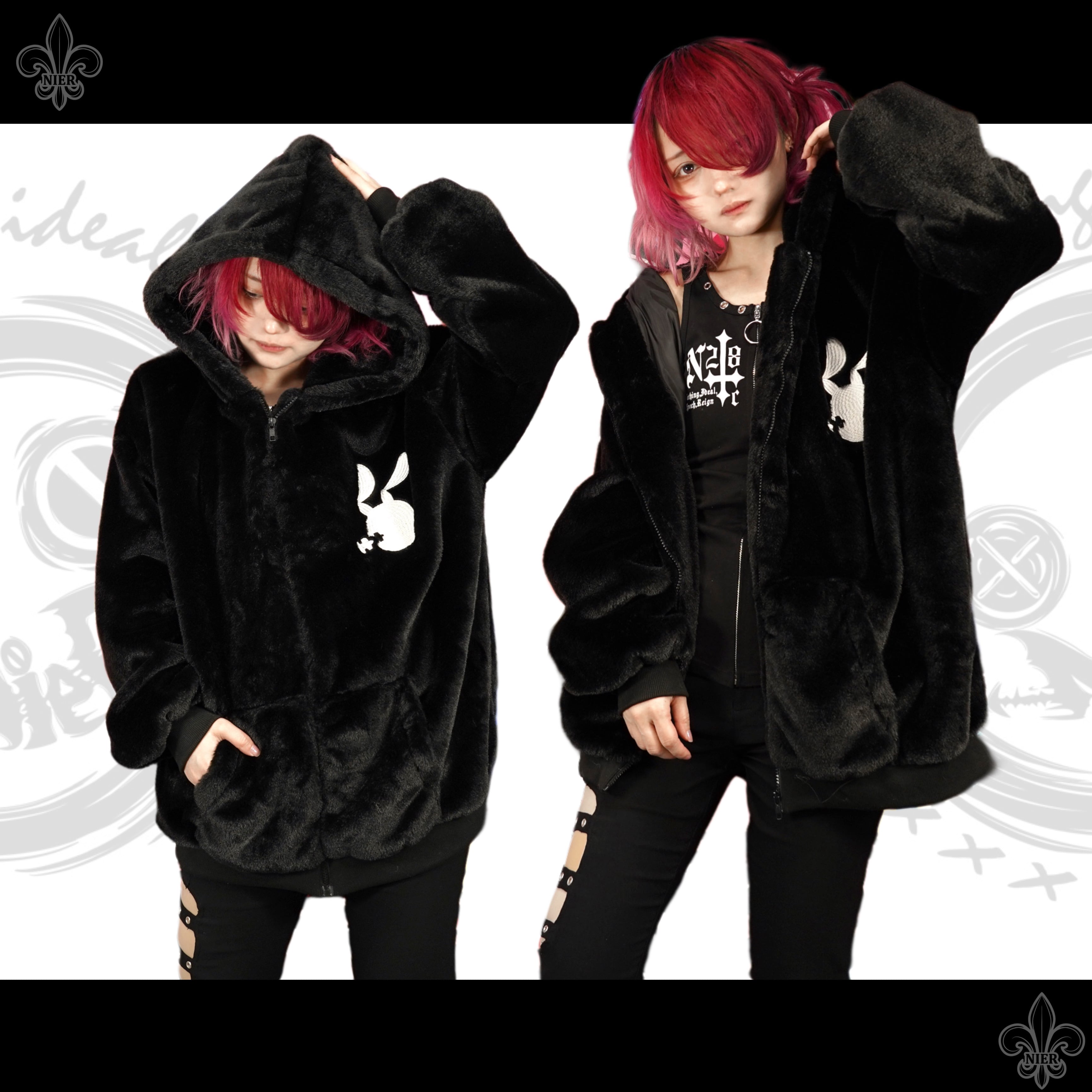 ふわふわBLACK ZIP OUTER【刺繍デザイン】 | NIER CLOTHING