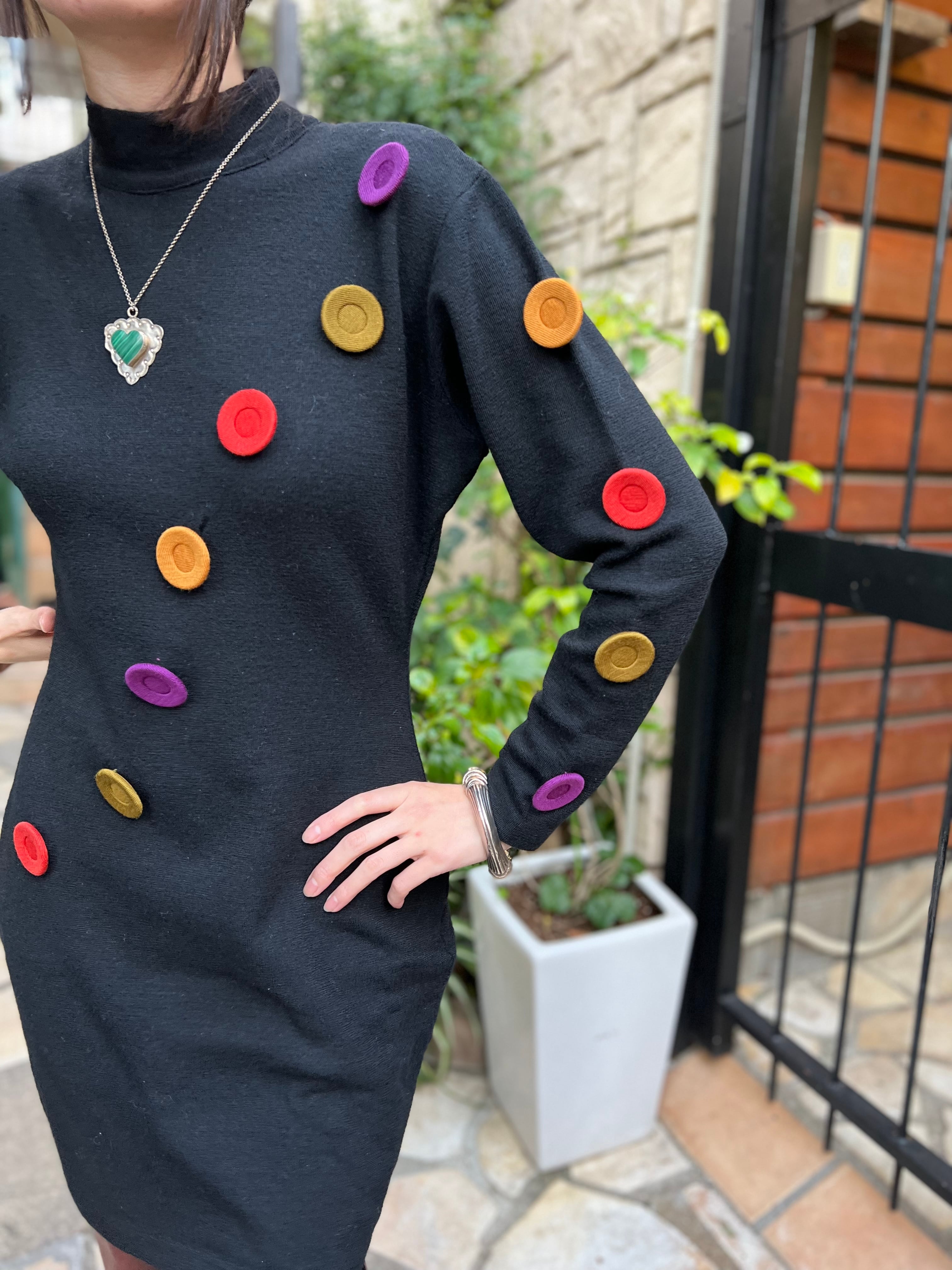 60's Vintage Casual Dress Blackウール ワンピース