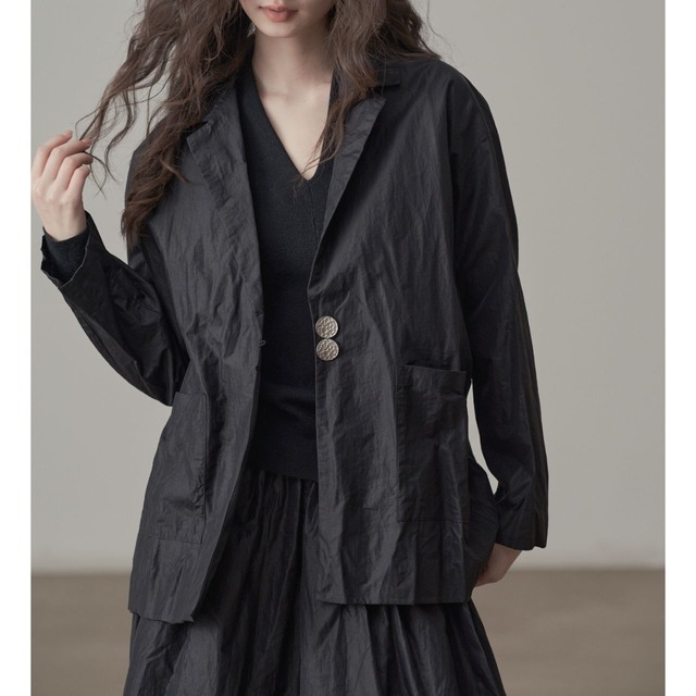 Wrinkle-processed jacket & a-line maxi skirt set【2color】 C1068