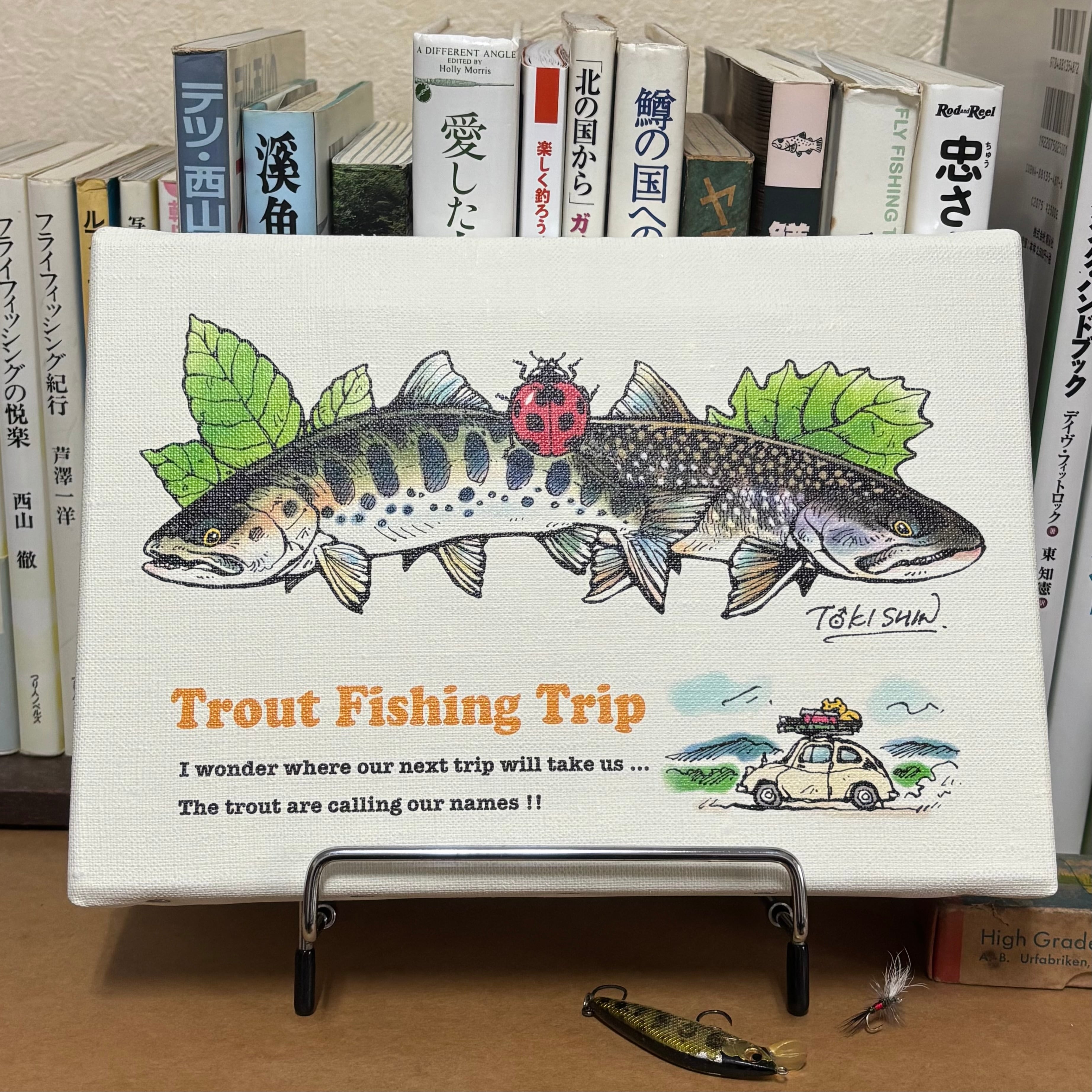直筆サイン入り。Trout Fishing Trip（てんとう虫）キャンバスアート