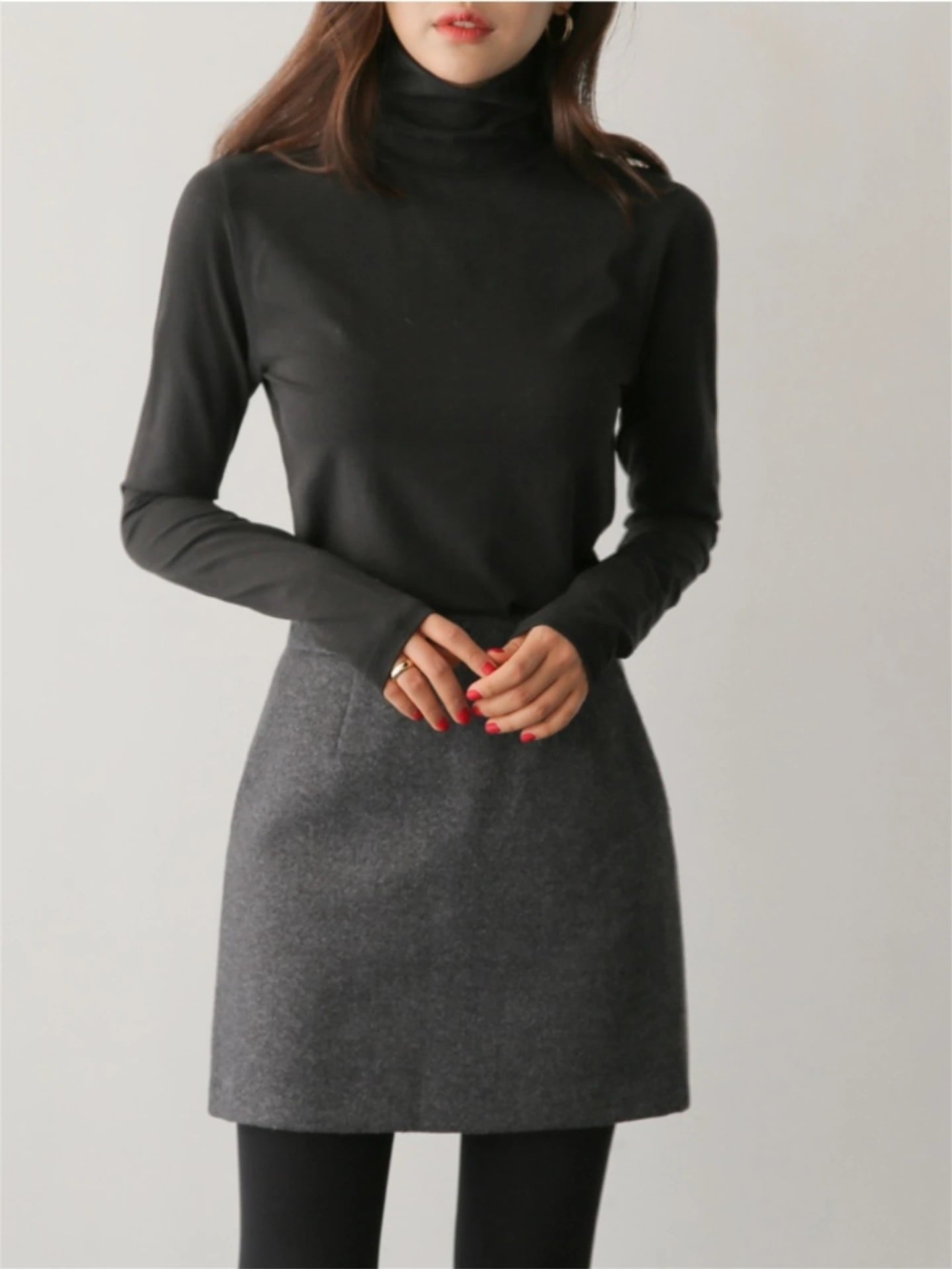 ディープグレー ウール ミニスカート レディース アウター Aライン ショート丈 春秋冬 新作 ハイウエスト ジッパーデザイン カジュアルスカート