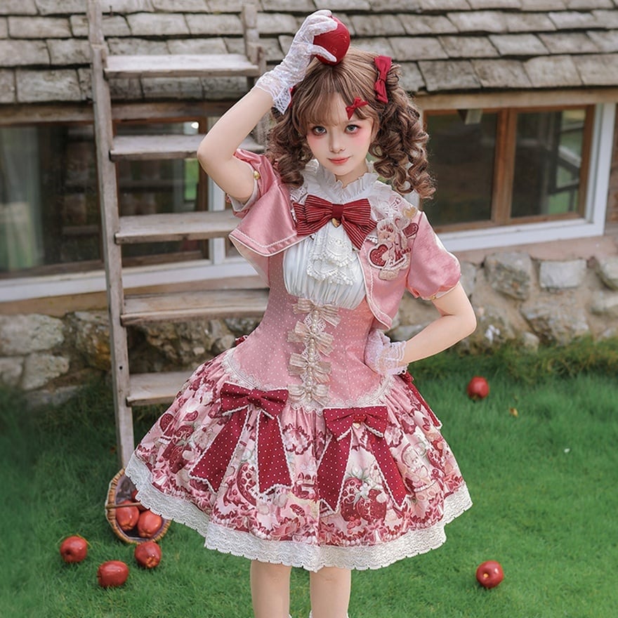 苺畑のドールナイト いちご柄ケープ付き甘ロリワンピース | ロリータ