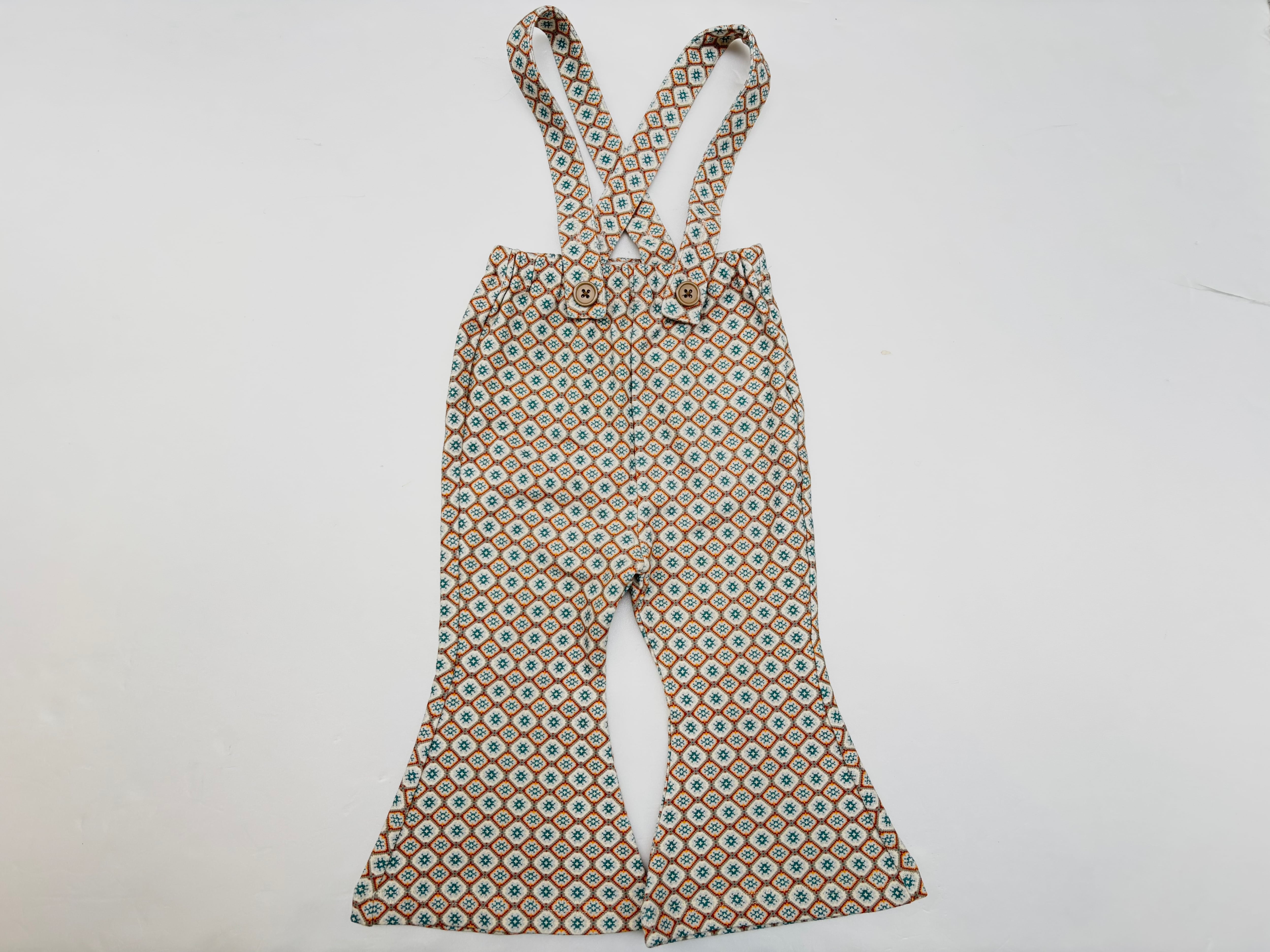 【25AW】&PAL(アンドパル)総柄2wayサロペット カーキ(80/90/100/110)パンツ サスペンダー レトロ