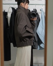予約販売 | i’m here : - “COTTON LEATHER” BLOUSON ：Brown｜コットンレザー／スイングトップ／バルーンシルエット