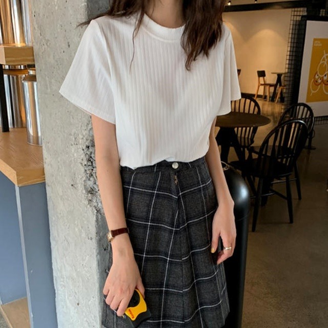 【送料無料】リブニット セーター トップス 半袖 ゆったり カジュアル 大人可愛い シンプル ベーシック お出かけ デート 普段使い デイリー 着回し TP-283IU