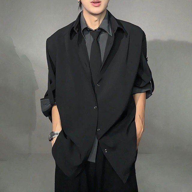 【Clothingシリーズ】★シャツ★ ネクタイ付き フェイクレイヤード トップス ユニセックス メンズ 長袖シャツ