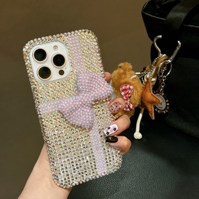 Rhinestone ribbon iphone case　B3806
